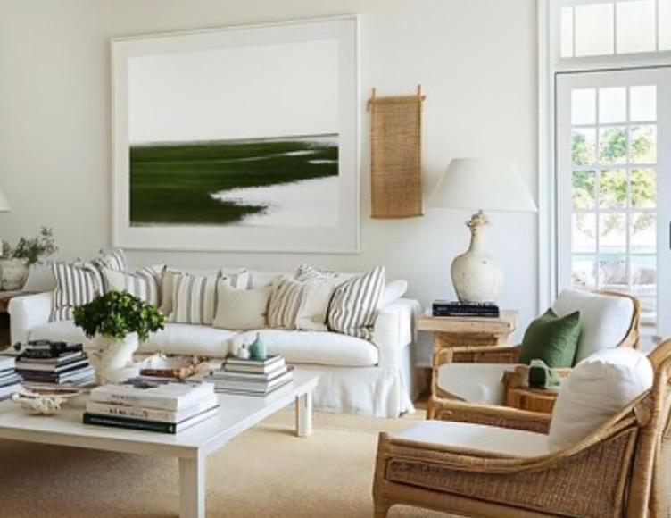 Neutral coastal living room with slipcovered sofa